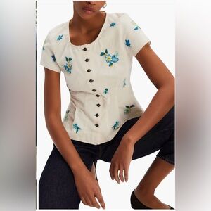 Free People Kelly Floral Cotton Peplum Top, EUC